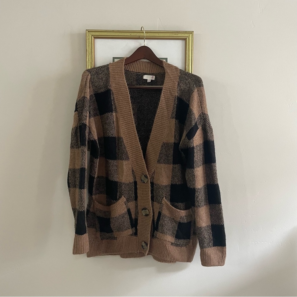 Brown & Black Plaid Cardigan